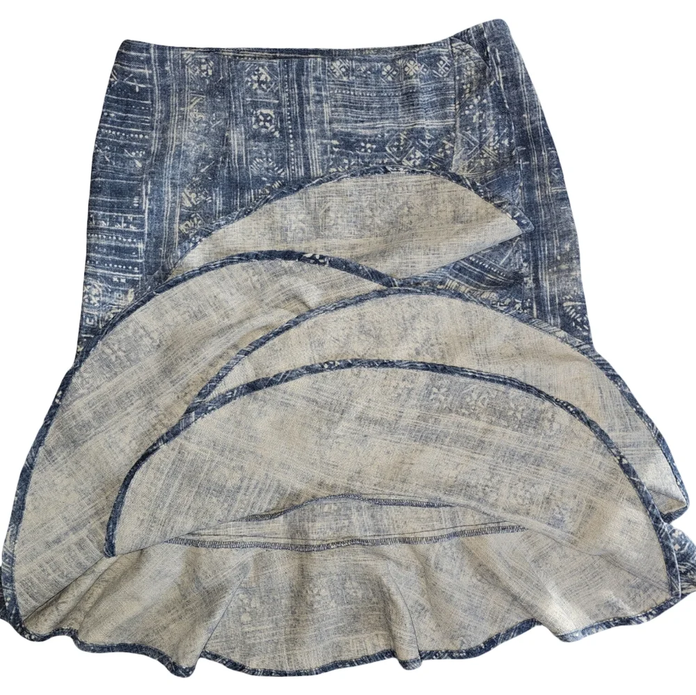 Lauren Jeans Co Ralph Lauren Womens Boho Linen Cotton Blue Ruffle Hem Skirt Sz 4 - Picture 11 of 14